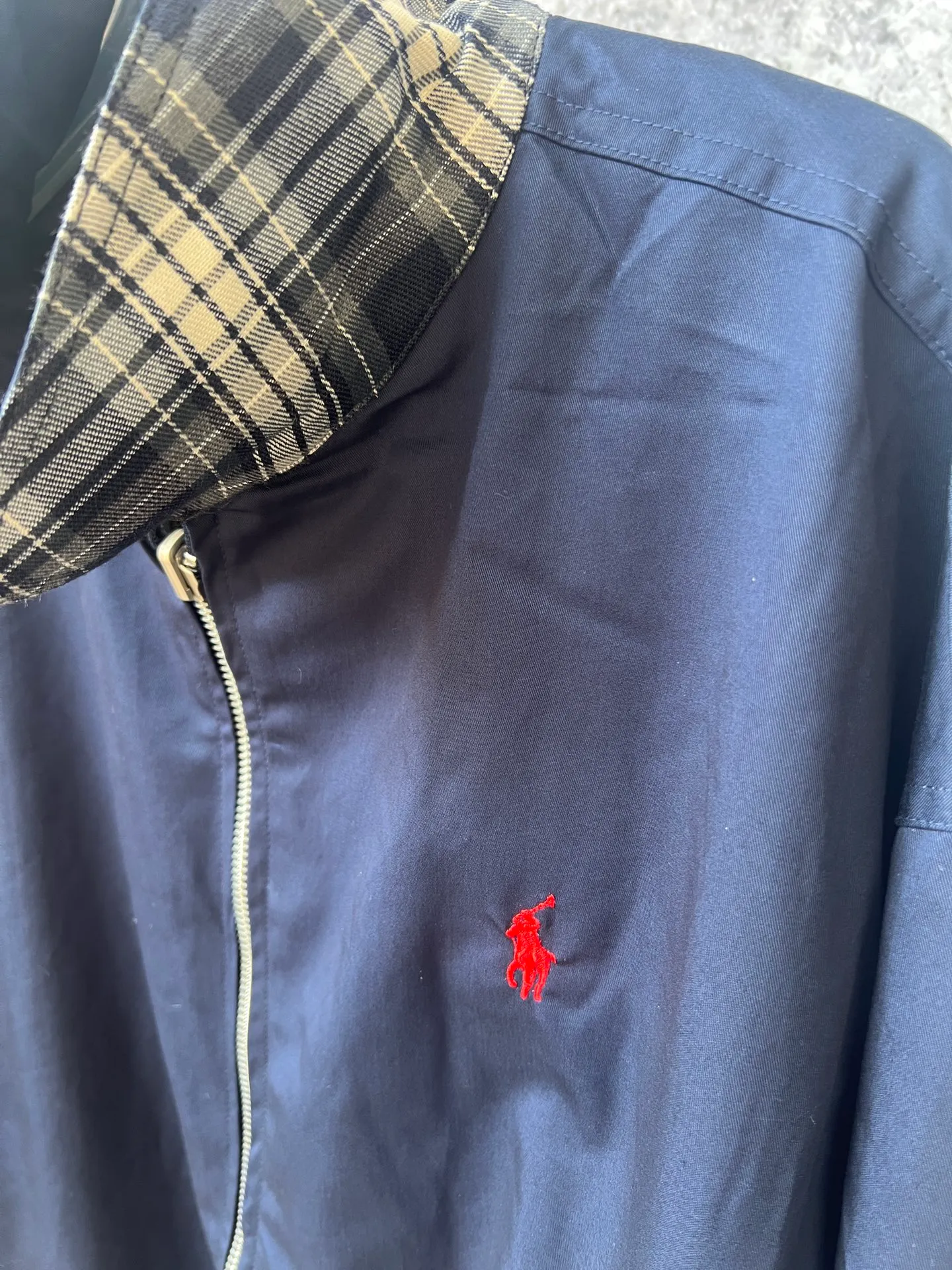 P390 Ralph Lauren autumn reversible jacket for men and women at the same price, reversible, one side is pure cotton woven, the inner plaid pattern, embroidery on both sides, and the craftsmanship details are restored